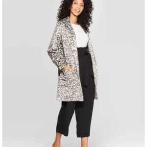 A New Day Coat Womens Small Animal Print‎ Long Sleeve Open Front Pockets Coat